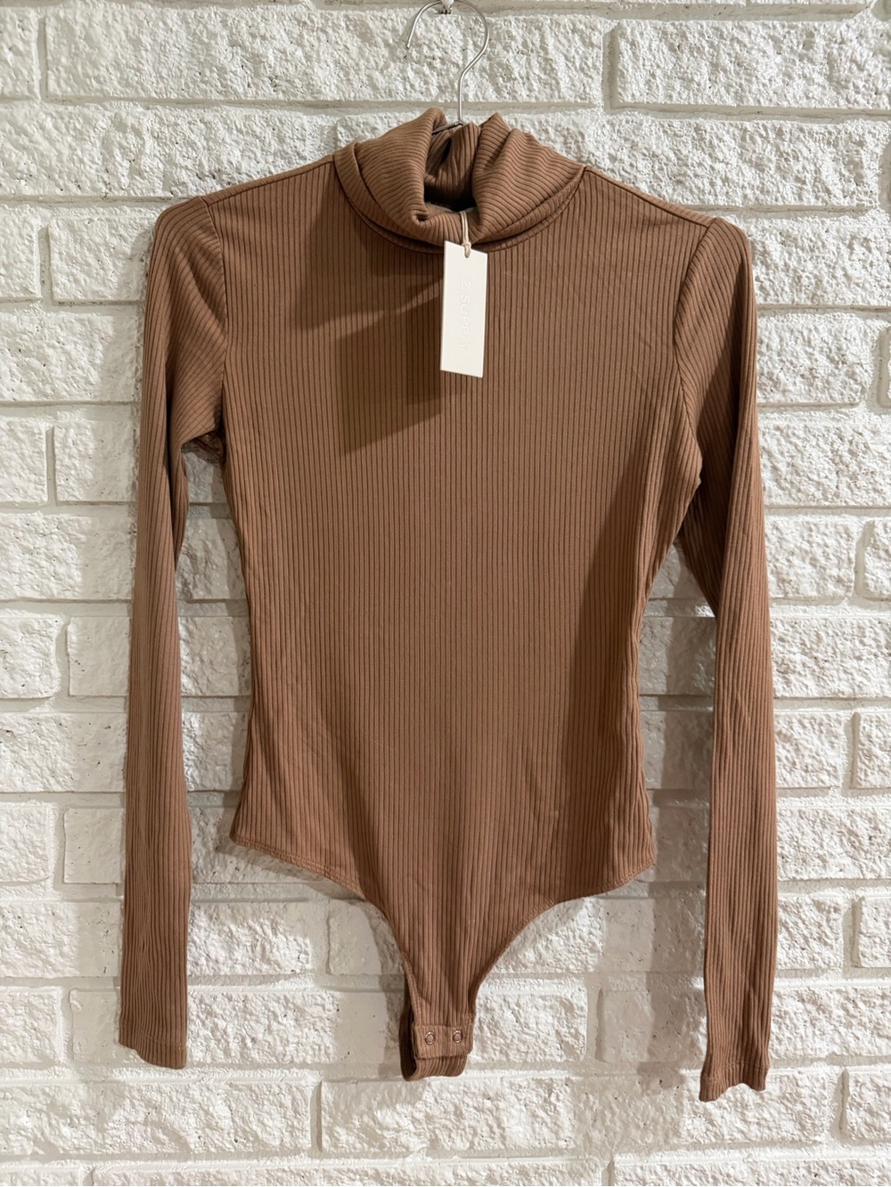 Z Supply Ribbed Long-Sleeve Turtleneck Bodysuit - Brown